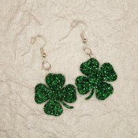 st. Patrick's Day Sparkling Shamrock Earrings, Four Leaf Clover Green Glitter Lucky Charm Earrings | Etsy (US)