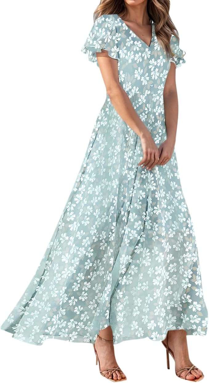 Easter Dress for Women Swing Flowy Ruffle Hem Swing Womens Dresses Chiffon Dress Summer Dresses | Amazon (US)