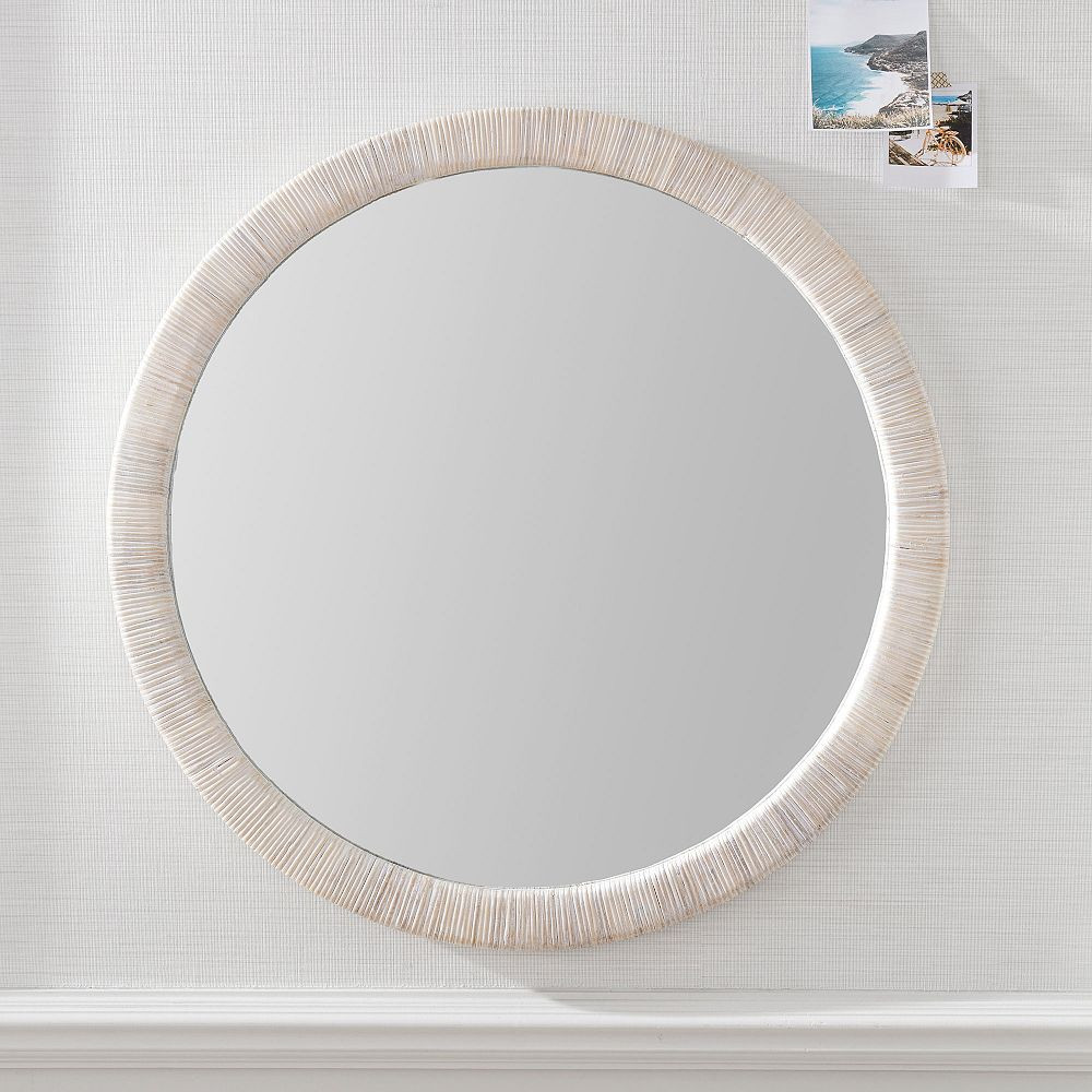 Whitewash Coastal Rattan Round Mirror (30") | Pottery Barn Teen