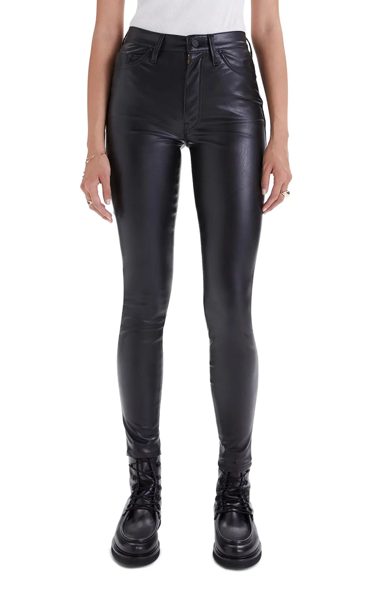 MOTHER The Super Swooner Faux Leather Pants, Size 30 in Wax On, Wax Off at Nordstrom | Nordstrom