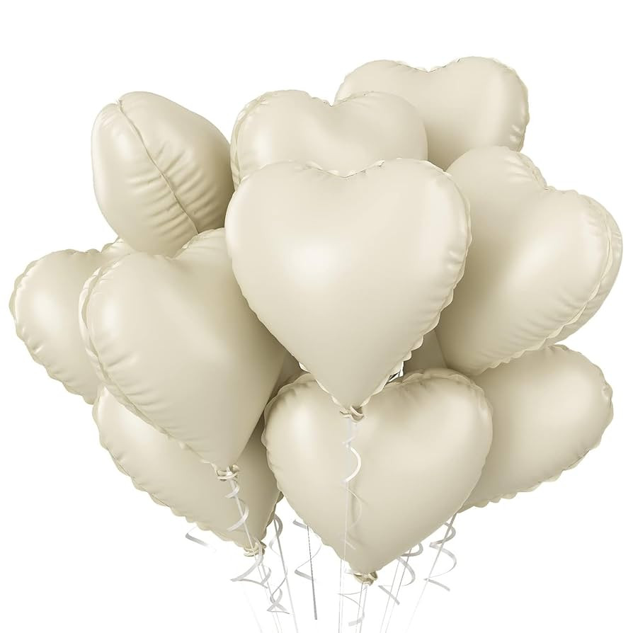 Cream Heart Balloons, 10PCS Cream White Foil Heart Shape Balloons, 18inch Beige Foil Valentine Ba... | Amazon (US)
