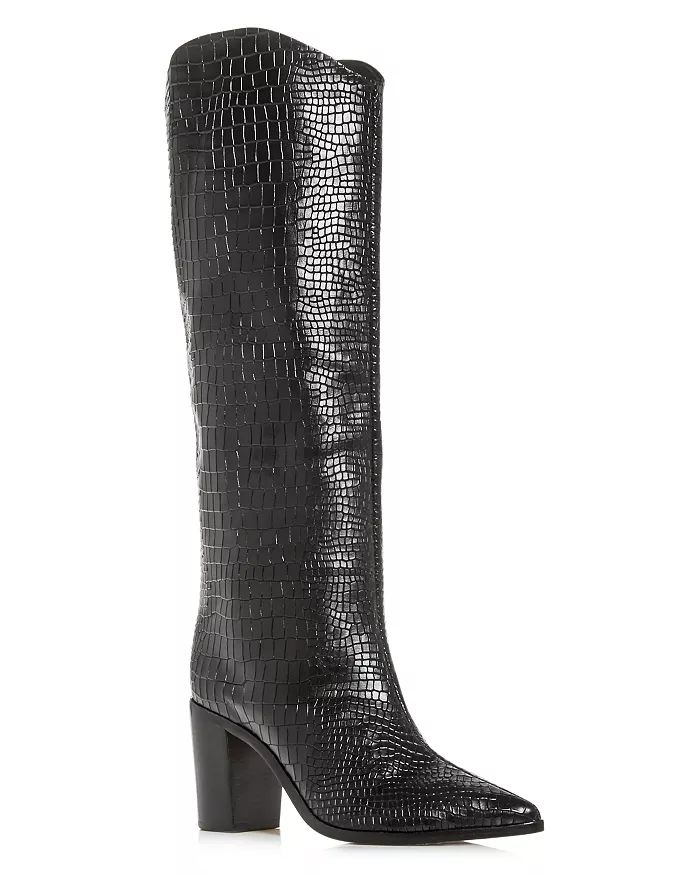 Women's Analeah Croc-Embossed Pointed-Toe Tall Boots | Bloomingdale's (US)