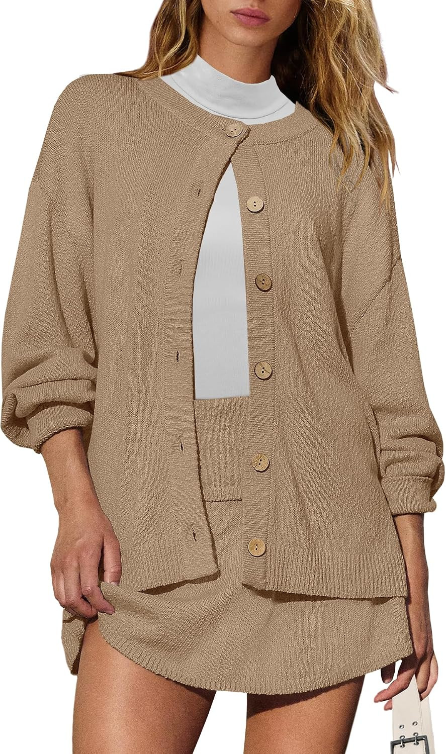 Panadila Womens Sweater Skirt Set 2 Piece Outfits Sweater Skort Set Lounge Cardigan and Knit Skirt Matching Outfits | Amazon (US)