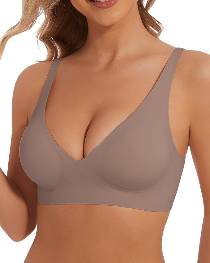 Deep V Bra Wireless Sexy Push Up Bralette Padded Seamless Jelly Bra | Low Cut Plunge V-Neck, Wide... | Amazon (US)