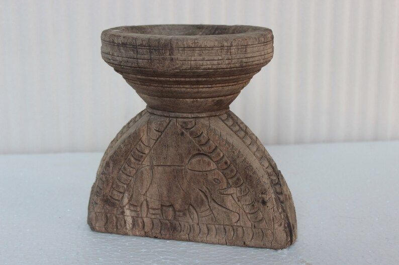 Hand carved Wooden Candle Holder, Old Vintage Indian Seeder, Antique Home Decor, Wooden Tableware... | Etsy (US)
