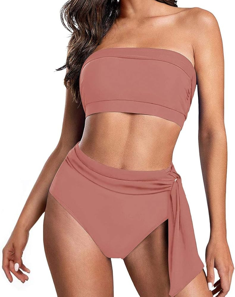 Women's Removable Strap Wrap Pad Cheeky High Waist Bikini Set Swimsuit | Amazon (US)