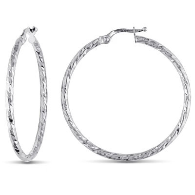 EVERLY JEWELRY | 10k White Gold Diamond Cut Edge Hoop Earrings | Target