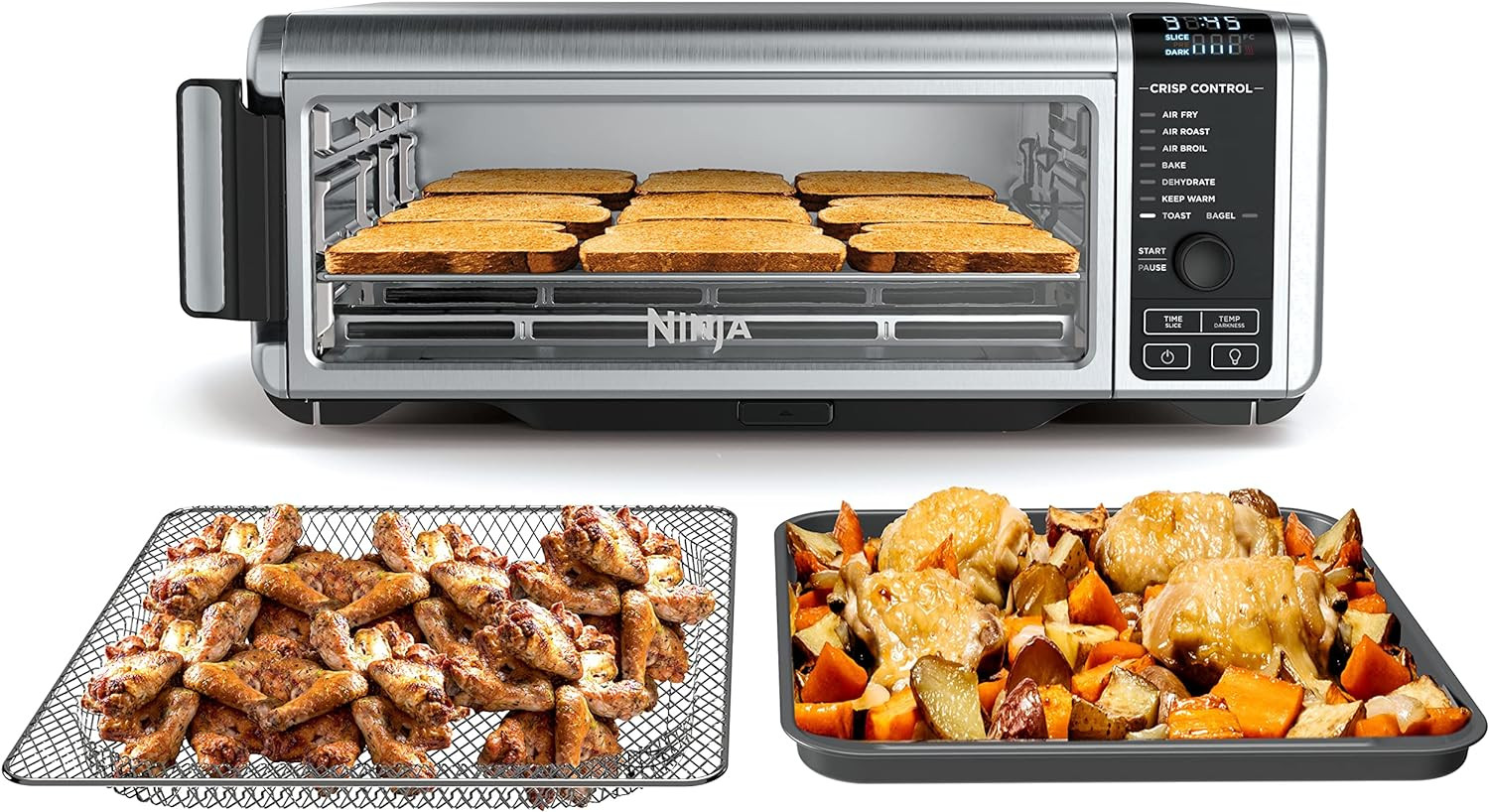 Ninja SP101 Digital Air Fry Countertop Oven with 8-in-1 Functionality, Flip Up & Away Capability for Storage Space, with Air Fry Basket, Wire Rack & Crumb Tray, Silver | Amazon (US)