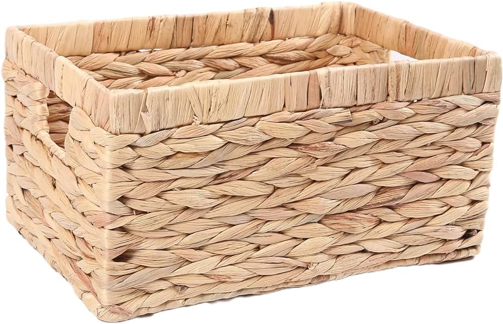 Rectangular Woven Water Hyacinth Storage Baskets with inside Handle for Shelves Bathroom Kitchen ... | Amazon (US)