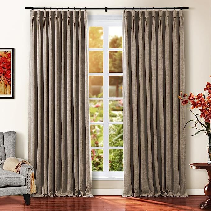 TWOPAGES Soft Oak Buff Chenille Goblet Lined Curtains Window Treatment Panels Light Filtering Roo... | Amazon (US)