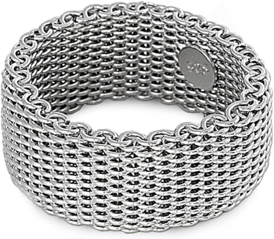 Sterling Silver Women's Mesh Ring Wholesale Pure 925 Wide Band 10mm Sizes 5-10 | Amazon (US)