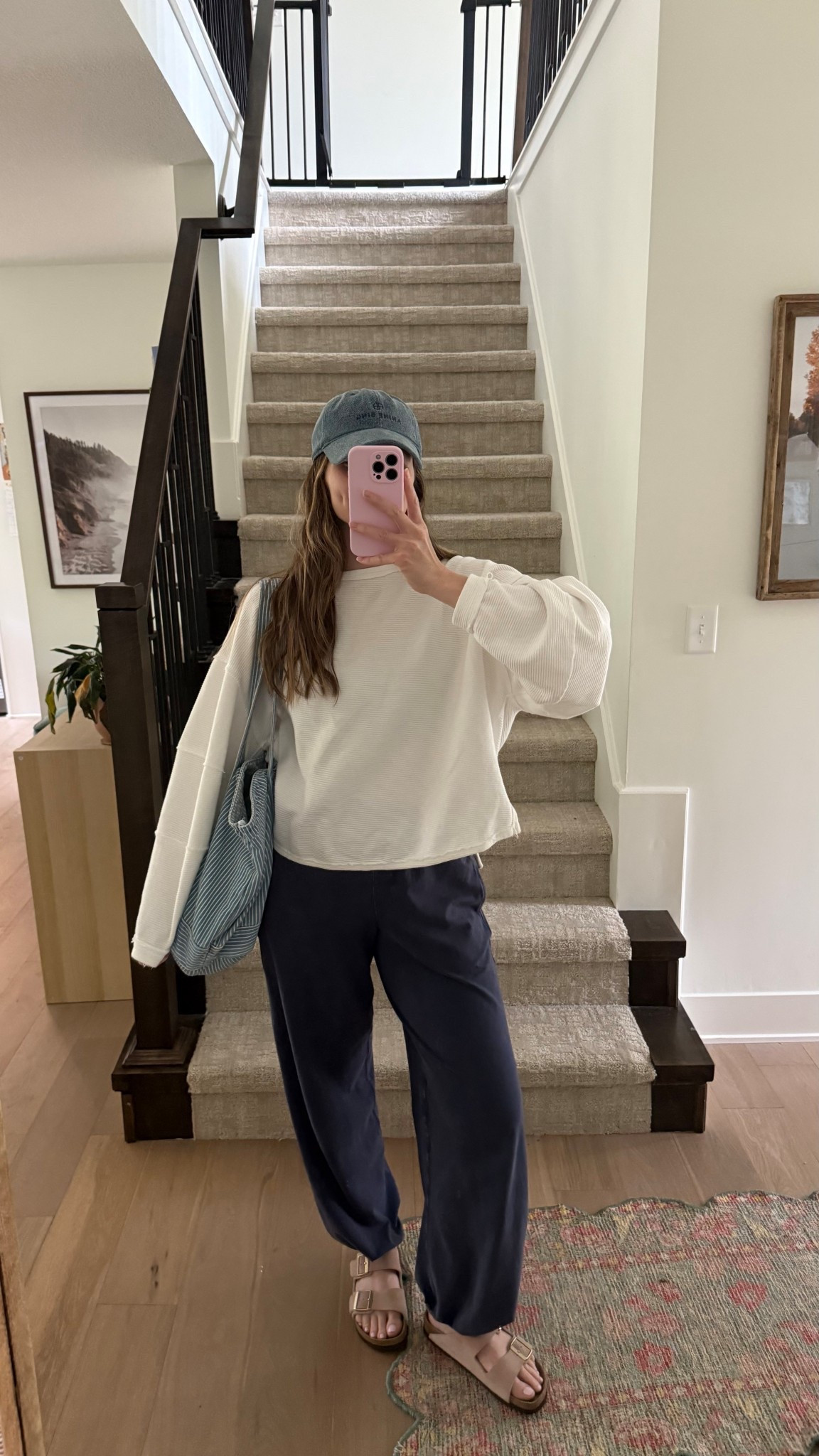 comfy casual for errands and a day at home! small in pullover, pants are part of a set (the best love how they fit) and striped tote bag! 

Spring outfit, mom outfit, postpartum 

#LTKootd #LTKmomlife