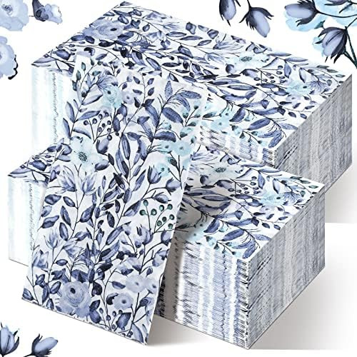 200 Pcs Blue Paper Hand Towels 2 Ply Blue Floral Bathroom Guest Napkins Flower Decorative Disposa... | Amazon (US)
