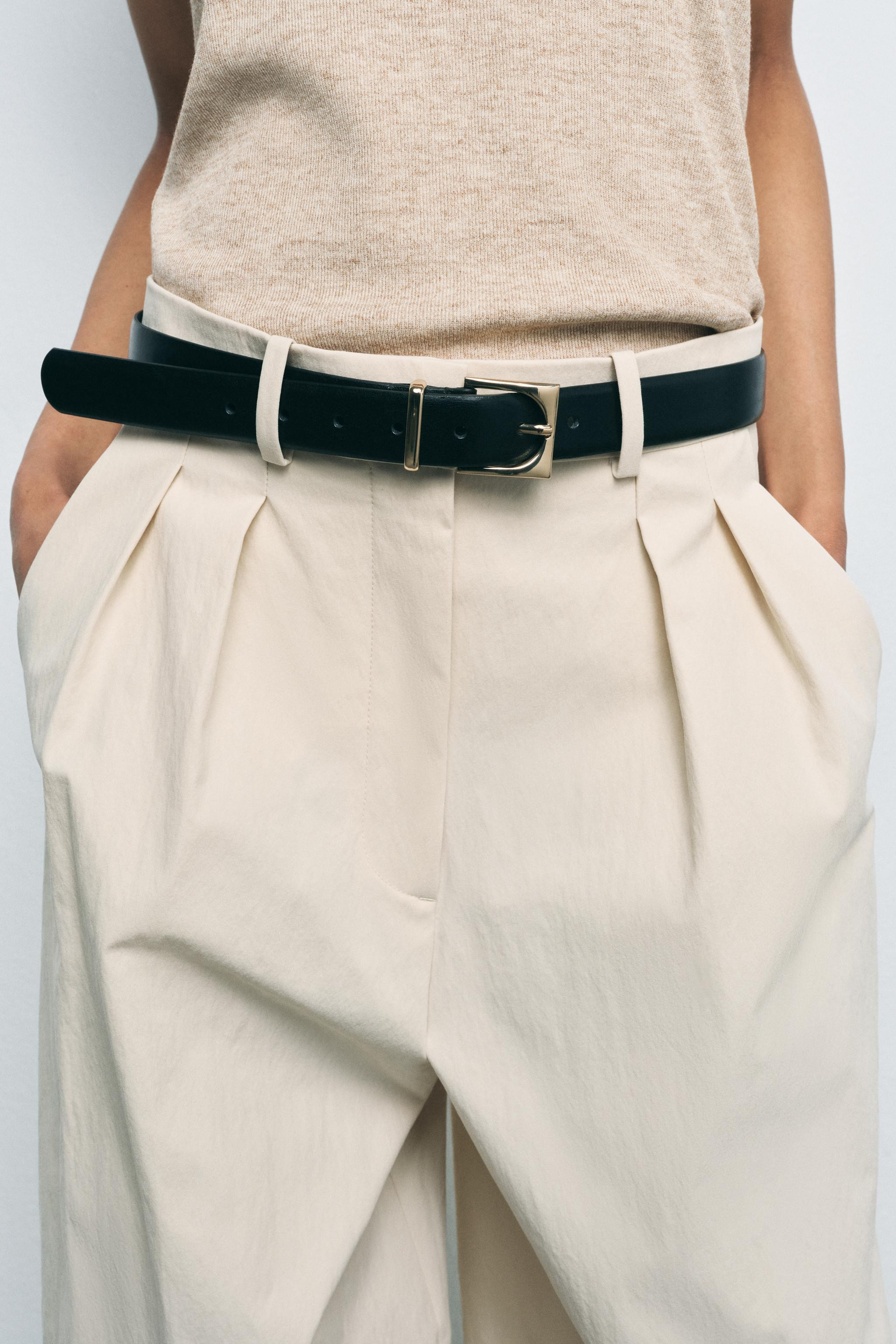 LEATHER BELT WITH GEOMETRIC BUCKLE | Zara UK
