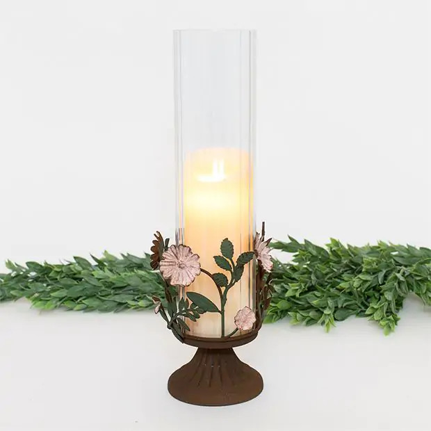 Metal Florals Cylinder Candle Holder Set of 2 | Antique Farm House