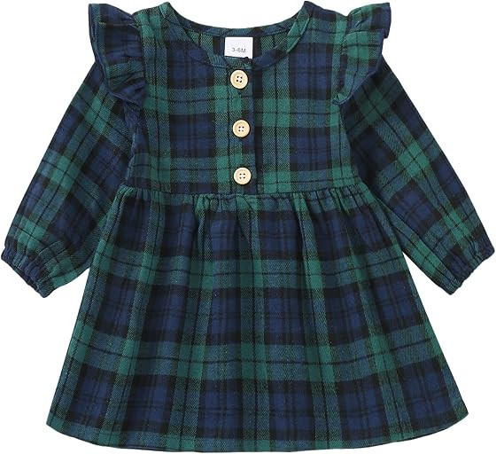 Toddler Baby Girl Dress Fall Winter Outfits Flower & Plaid Clothes | Amazon (US)