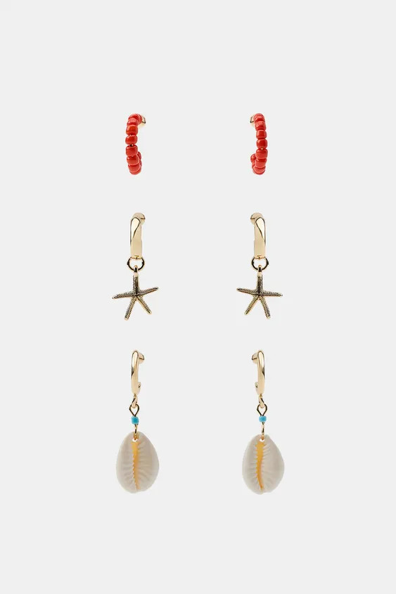 PACK OF 3 SHELL AND STAR HOOP EARRINGS | Zara UK
