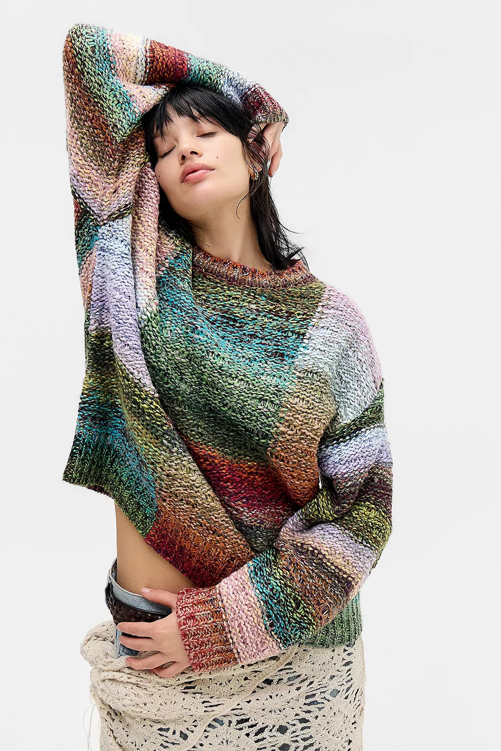 UO Shelby Spacedye Patched Jumper | Urban Outfitters UK