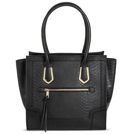 Women's Tote Faux Leather Handbag with Snakeskin Design and Zip Closure Black - Mossimo™ | Target