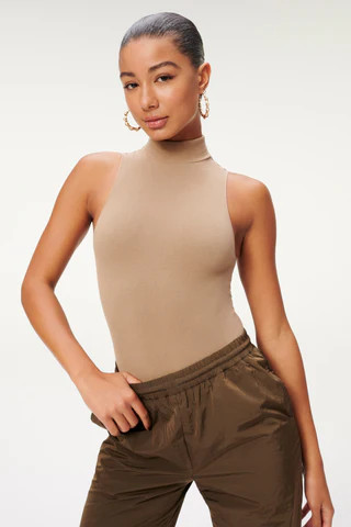 Seamless Mock Neck Bodysuit Putty001 Bodysuit, Size 1/2 | Good American