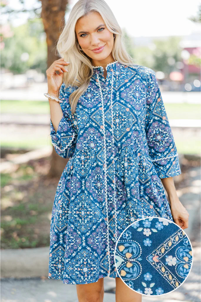Always The One Navy Medallion Shift Dress | The Mint Julep Boutique