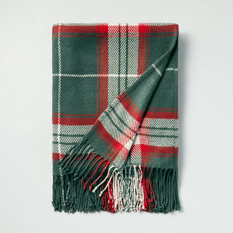 Holiday Plaid Woven Throw Blanket Green/Red - Hearth &#38; Hand&#8482; with Magnolia | Target