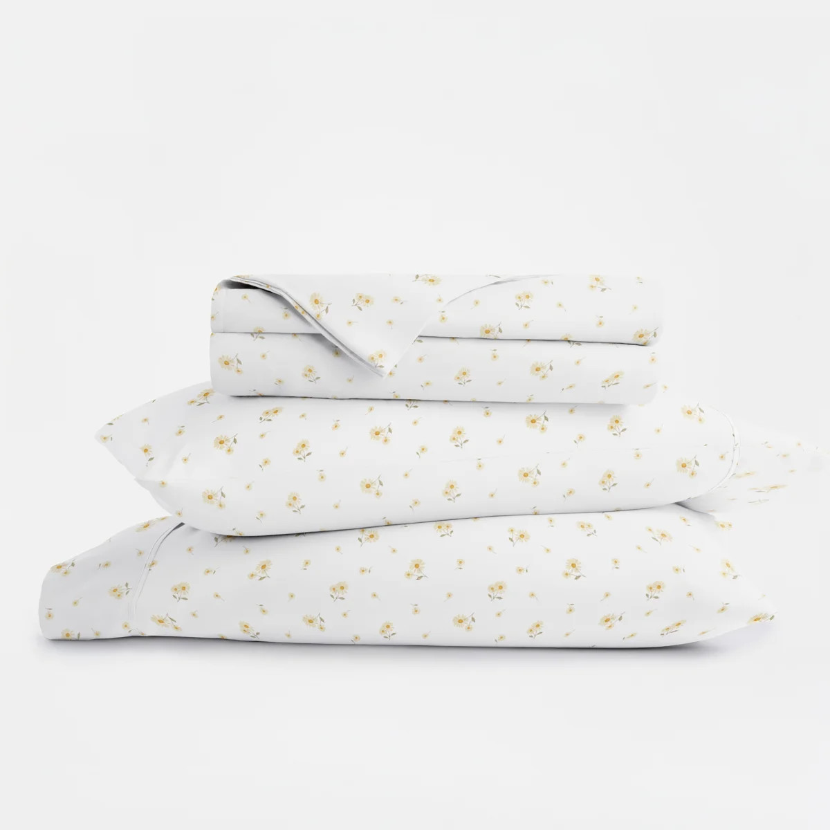4 Piece Ditsy Pattern Sheet Set Bedding, Yellow Daisies, King | Wayfair North America