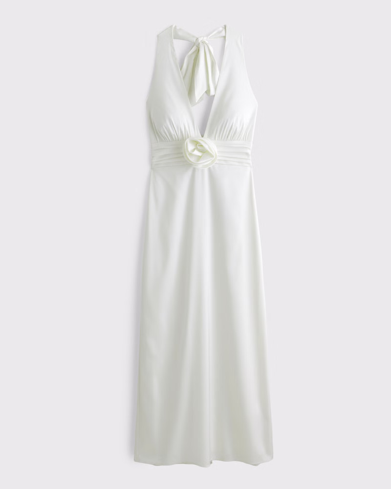 Abercrombie & Fitch Women's Rosette Halter Midi Dress in Pearl - Size M TALL | Abercrombie & Fitch (US)