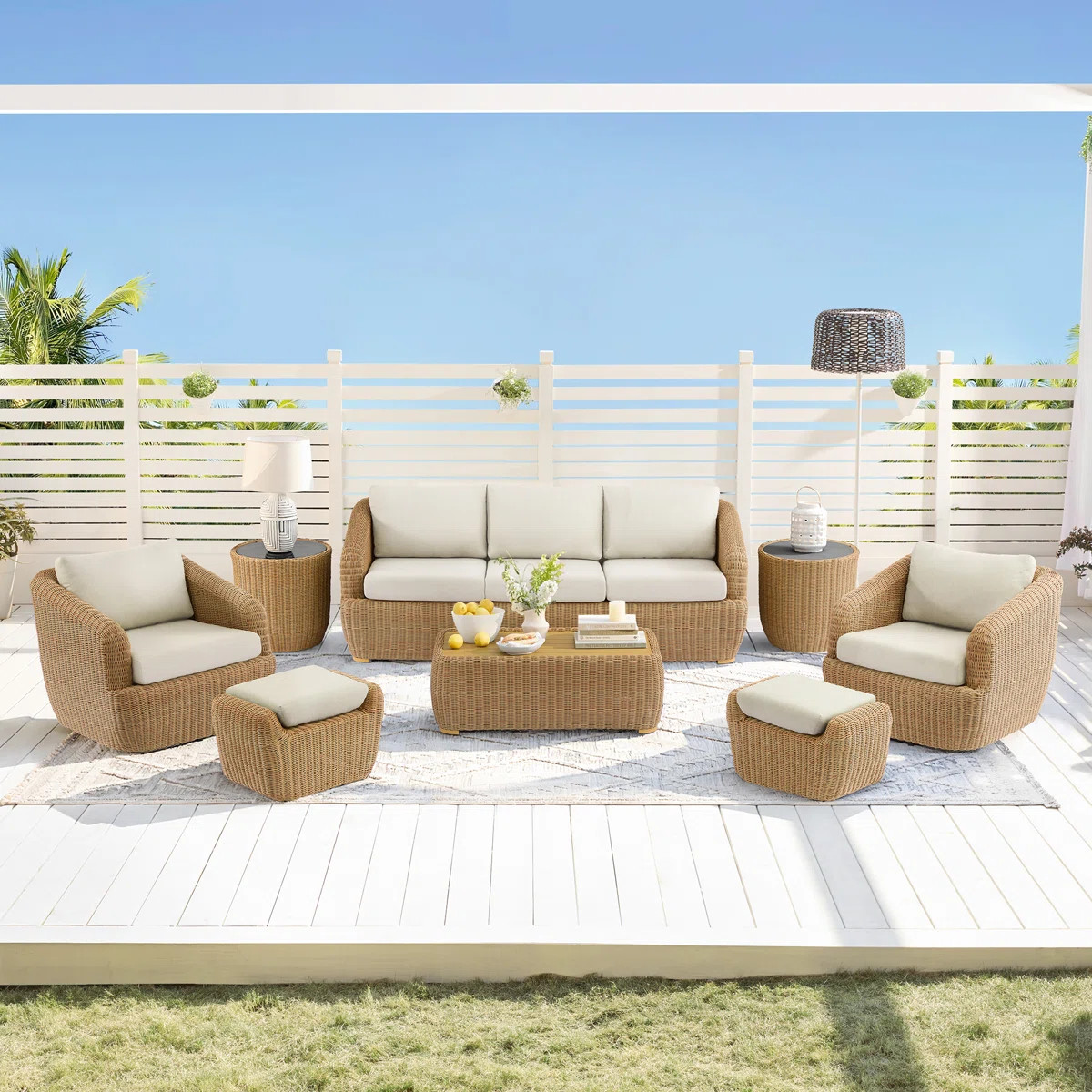 Wicker Outdoor Patio Conversation Set With Swivel Chairs | Wayfair North America