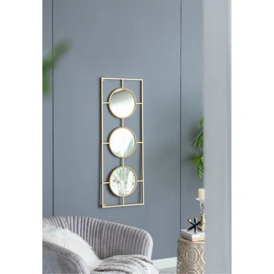 3 Mirror Piece Wall Mirror In Gold Rectangular Frame, Home Wall Decor For Bedroom Living Room, 43"X16 | Wayfair North America