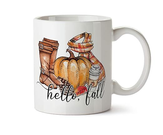 Hello Fall Autumn Pumpkin Spiced Latte Boots Scarf Halloween Gift Coffee Mug | Amazon (US)