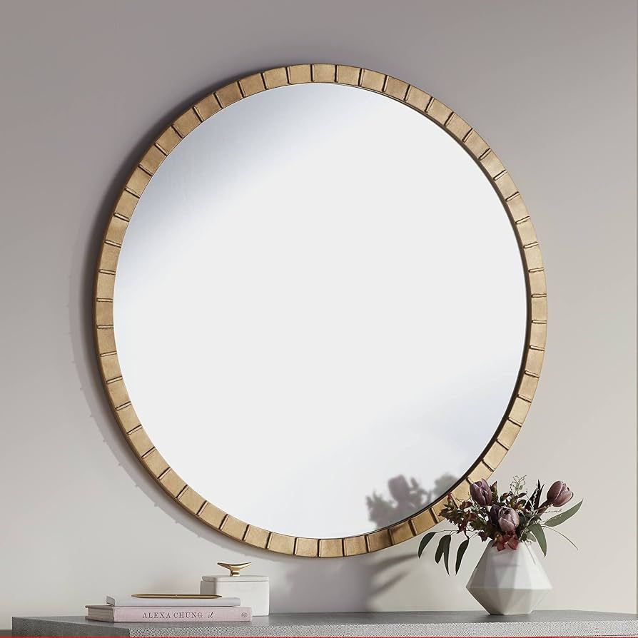 Uttermost Gracia Round Vanity Decorative Wall Mirror Modern Glam Gleaming Warm Gold Leaf Tiled Ir... | Amazon (US)