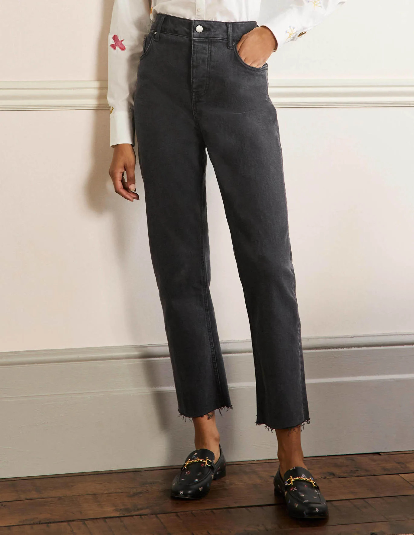 Relaxed Straight Jeans - Washed Black | Boden UK | Boden (UK & IE)