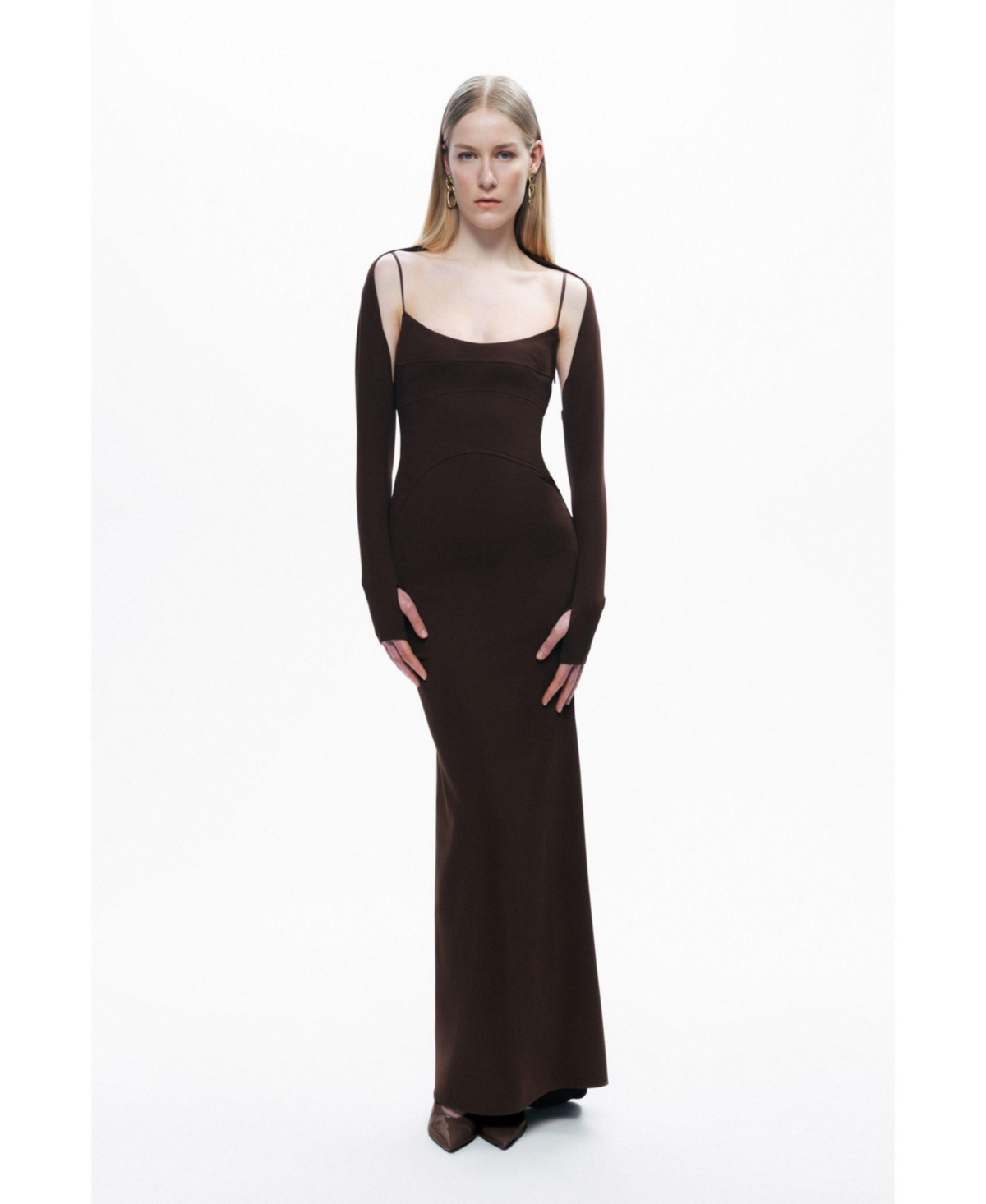 Nocturne Women's Maxi Dress with Glove Accessory - Dark brown | Macy's
