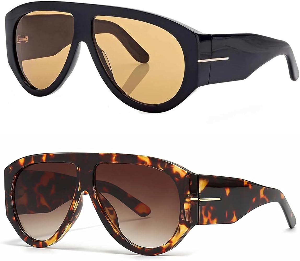 OSAGAMA Trendy Retro Oversized Aviator Sunglasses for Women Men 70s Luxury Designer Thick Classic... | Amazon (US)