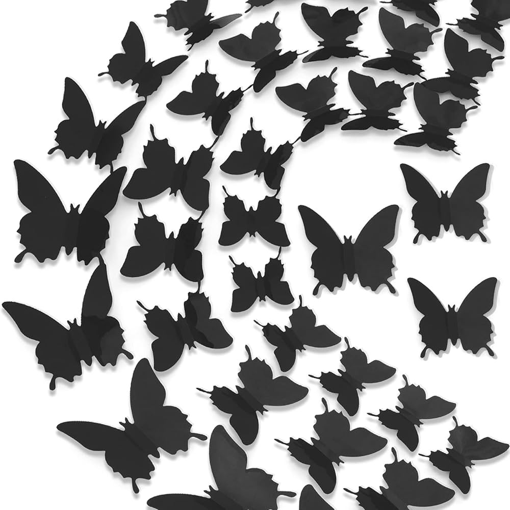 3D Butterfly Wall Decor 48pcs Black Polished Stickers 3 Sizes Durable Butterfly Decals DIY Wall A... | Amazon (US)