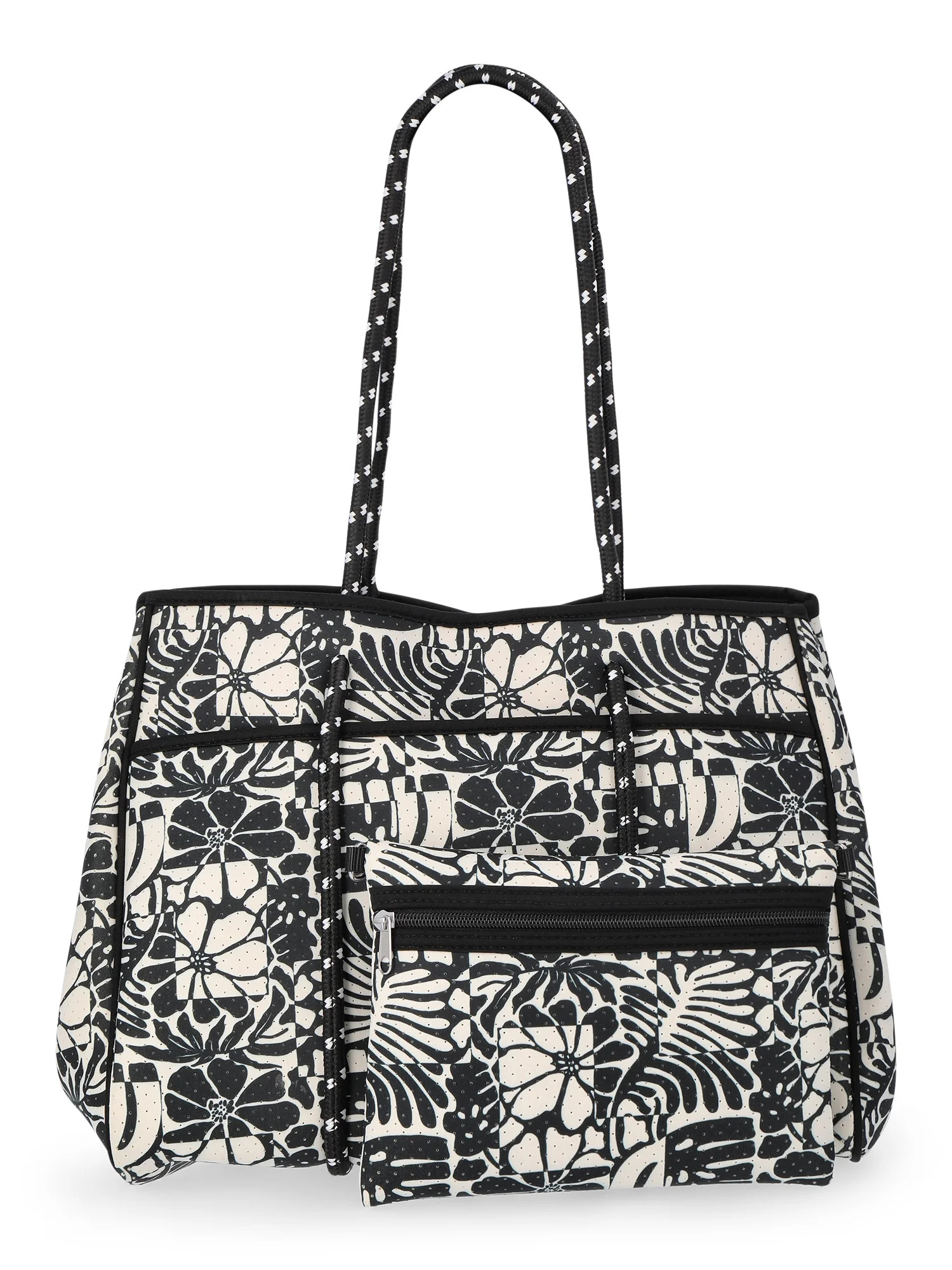 No Boundaries Women's Neoprene Beach Tote Bag, Black/White | Walmart (US)