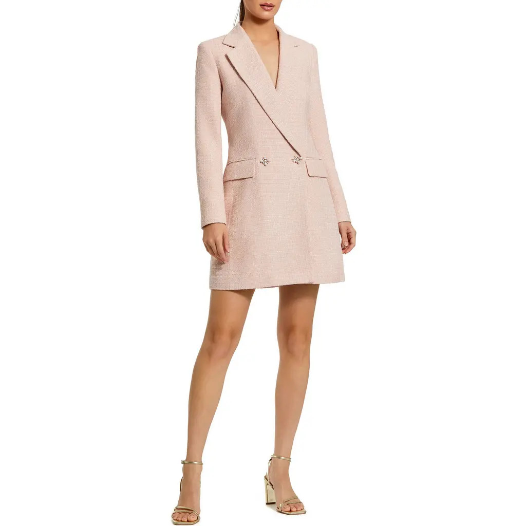 Mac Duggal Women's Boucle Long Sleeve Blazer Mini Dress in Blush at Nordstrom, Size Large | Nordstrom
