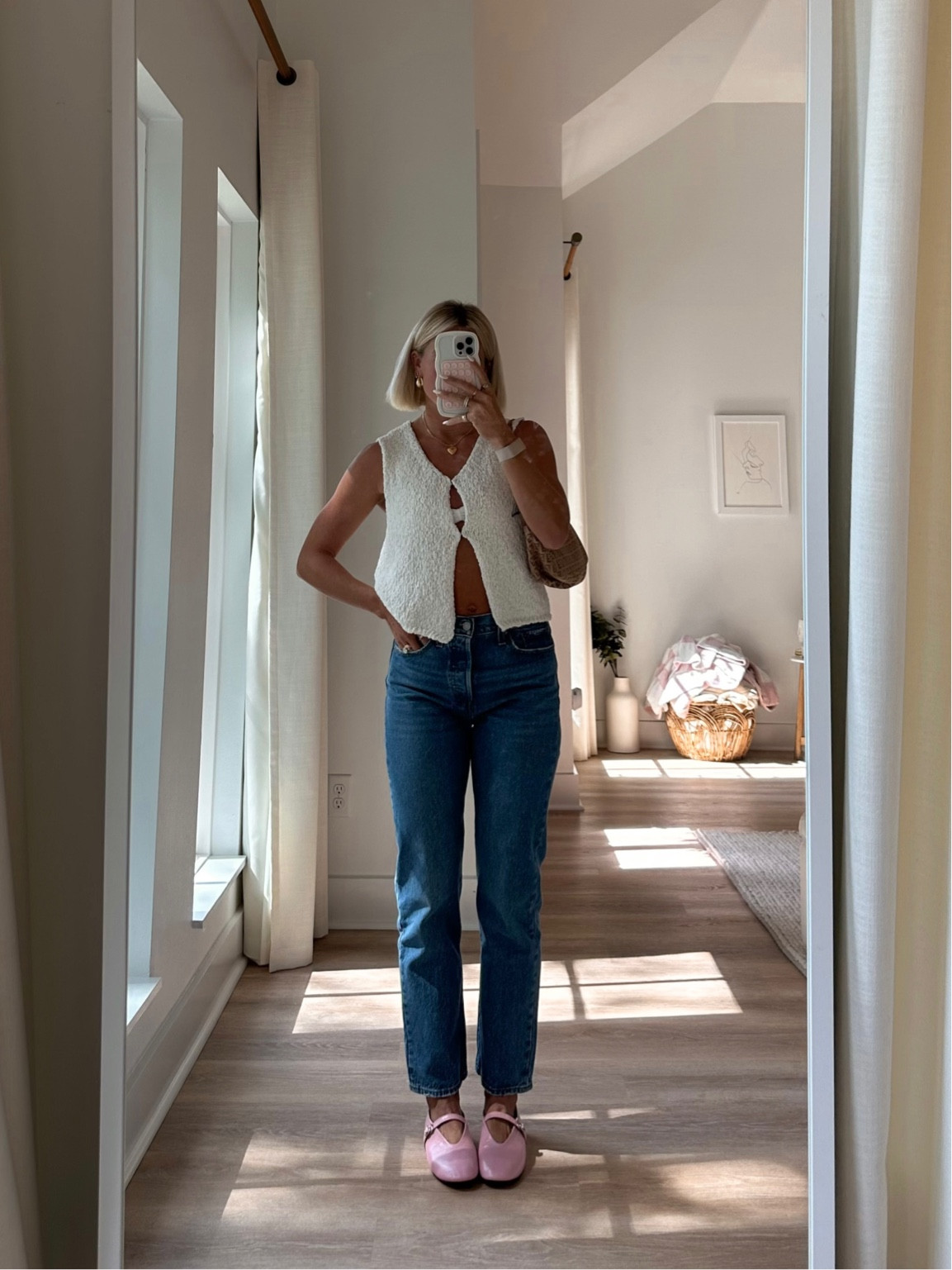 90 degrees here in Louisiana 🥵 trying to keep the autumn vibe alive though 🧡 similar vests linked with the Levi’s wedgie straight jeans & linked some similar ballet flats (these are from shop-peche noLTK) 
#LTKautumn

#LTKSeasonal #LTKshoecrush