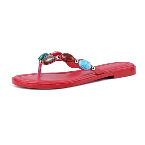 Amazon.com | Jewelled Thong Sandal for Women Open Round Toe Flip Flops Comfy Slip on Flats Sandal... | Amazon (US)