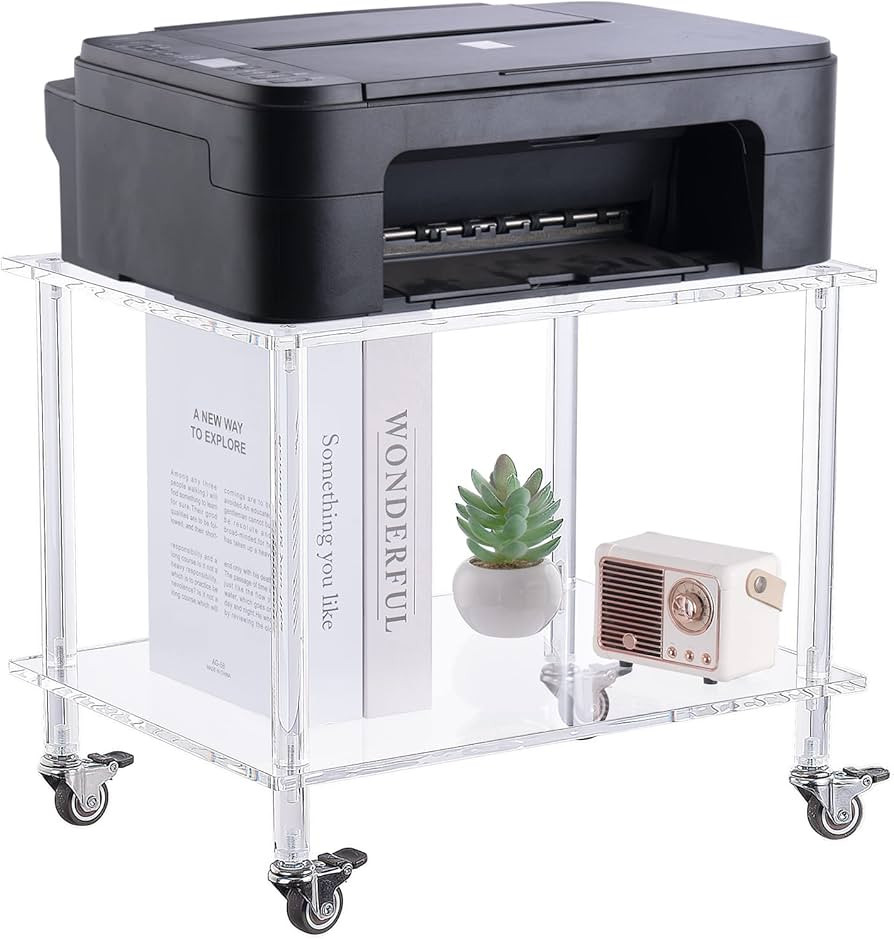 HMYHUM Acrylic Printer Stand - 2-Tier Under Desk Printer Table with Wheels - Multifunctional Roll... | Amazon (US)