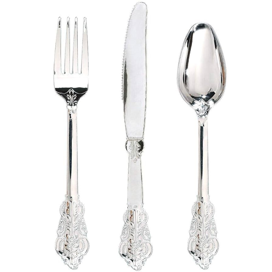 WDF 360 Pieces Silver Plastic Silverware- Disposable Flatware - Heavyweight Plastic Cutlery- Incl... | Amazon (US)