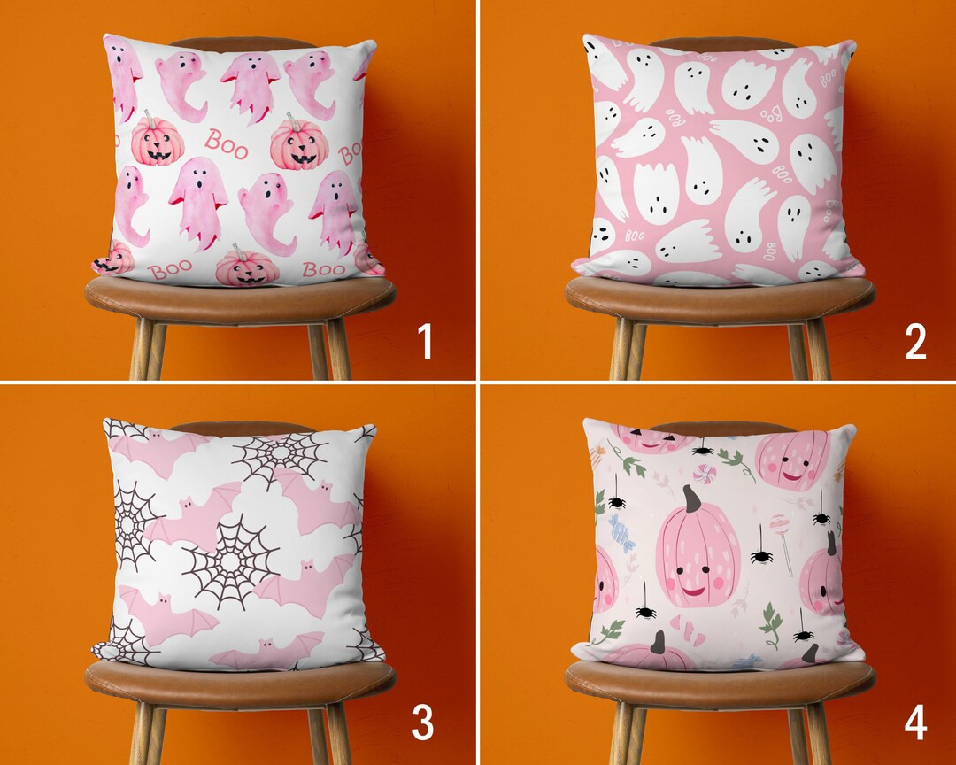 Cute Pink Halloween Pillow Cover, Halloween Ghost Pumpkin Bat Pillow Case, Boo Cushion Cover, Hal... | Etsy (US)