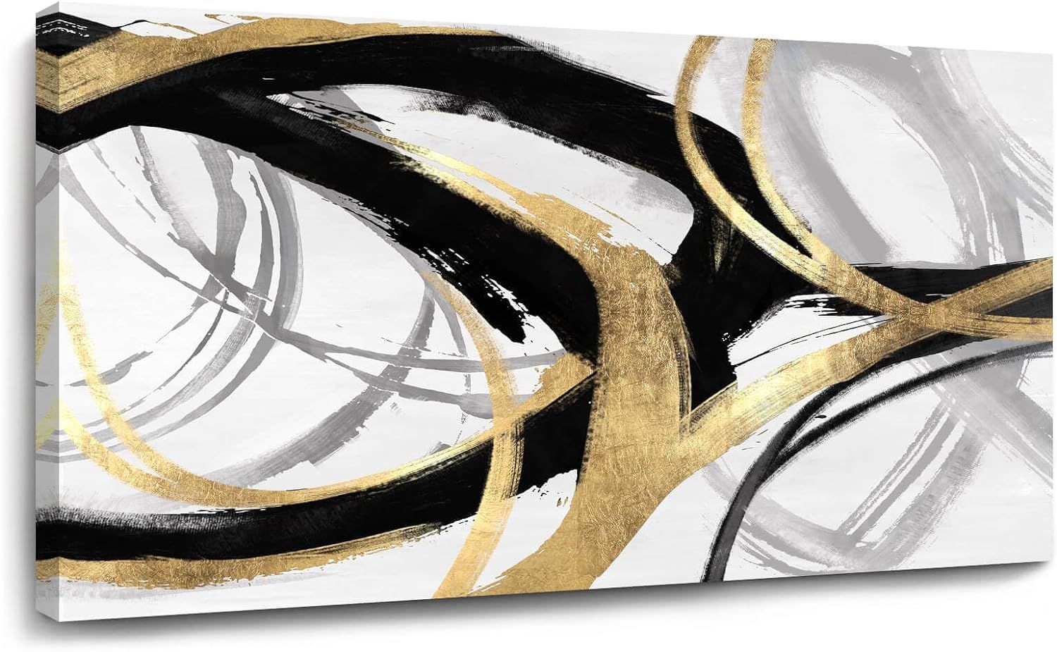 Gold Wall Decor - Black Canvas Wall Art for Living Room- Large Line Artwork - 20" x 40" Oil Paint... | Amazon (US)