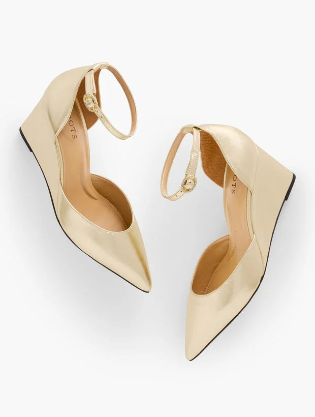 Emma Metallic Leather Wedge Pumps | Talbots