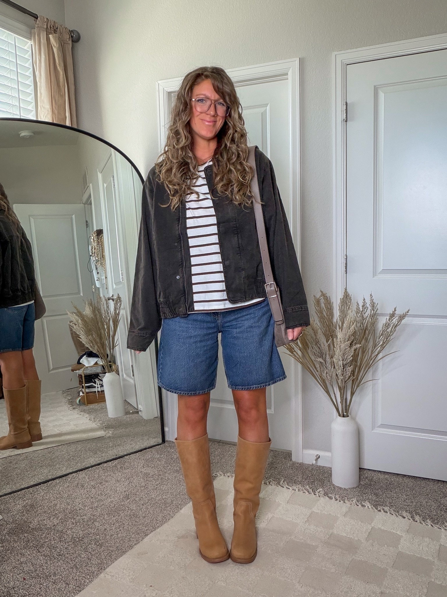 Medium striped tee, large tall jacket, 30 shorts, 11 boots

#LTKOver40 #LTKTall