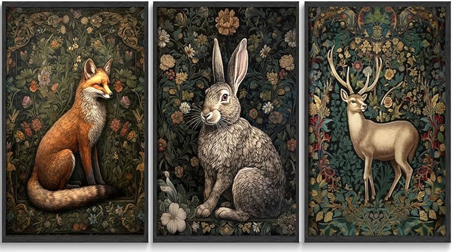 3Pcs William morris animal wall art Fox rabbit sika deer Canvas Posters Prints Forest Wild Animal... | Amazon (US)