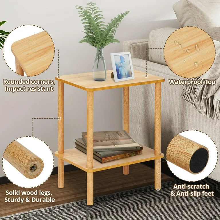 HONEIER 2 Tier Side table, Boho End Table with Storage Shelf, Nightstand with Wood Leg Bedside Ta... | Walmart (US)