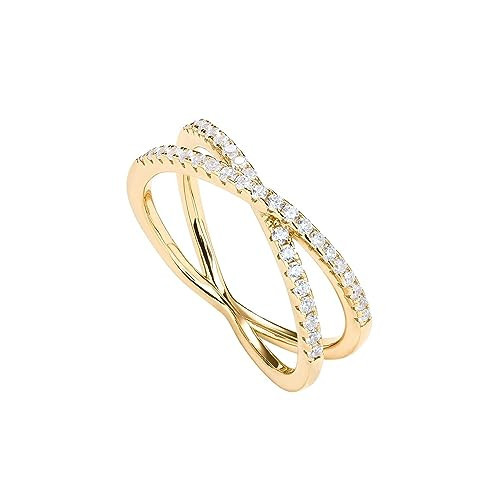PAVOI 14K Gold Plated X Ring Simulated Diamond CZ Criss Cross Ring for Women (Plated, 4) | Amazon (US)