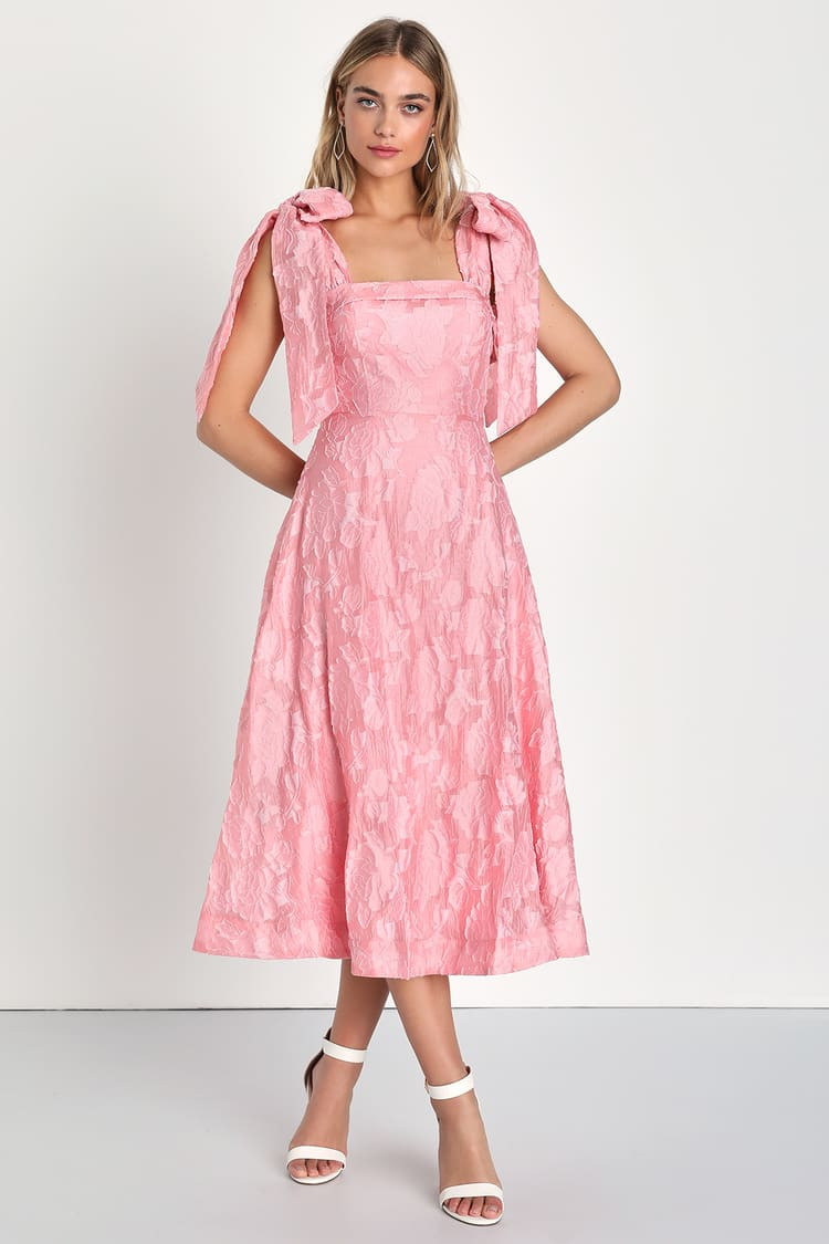 Adorably Admired Pink Floral Jacquard Tie-Strap Midi Dress | Lulus (US)